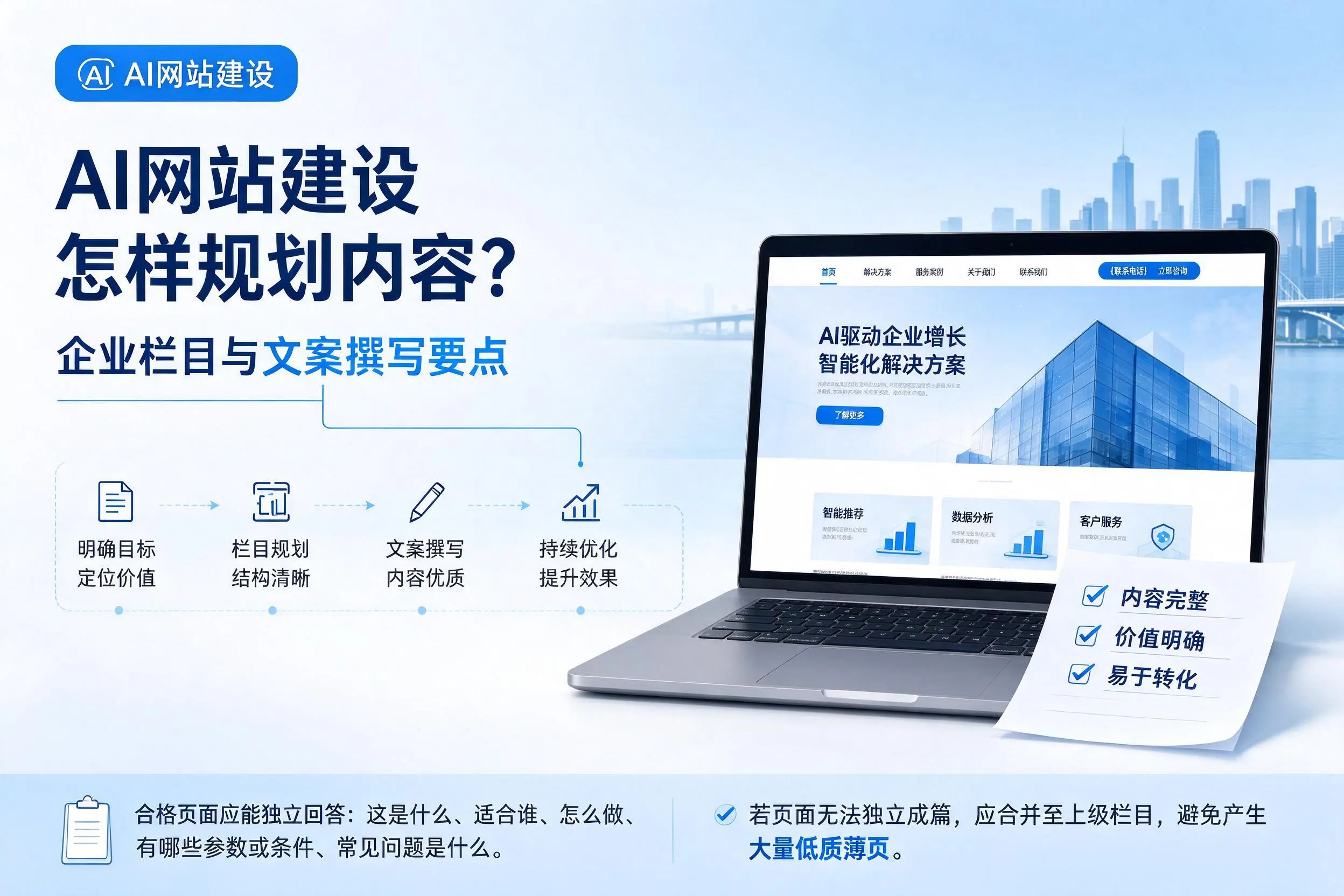 AI网站建设怎样规划内容?呼伦贝尔企业栏目与文案撰写要点