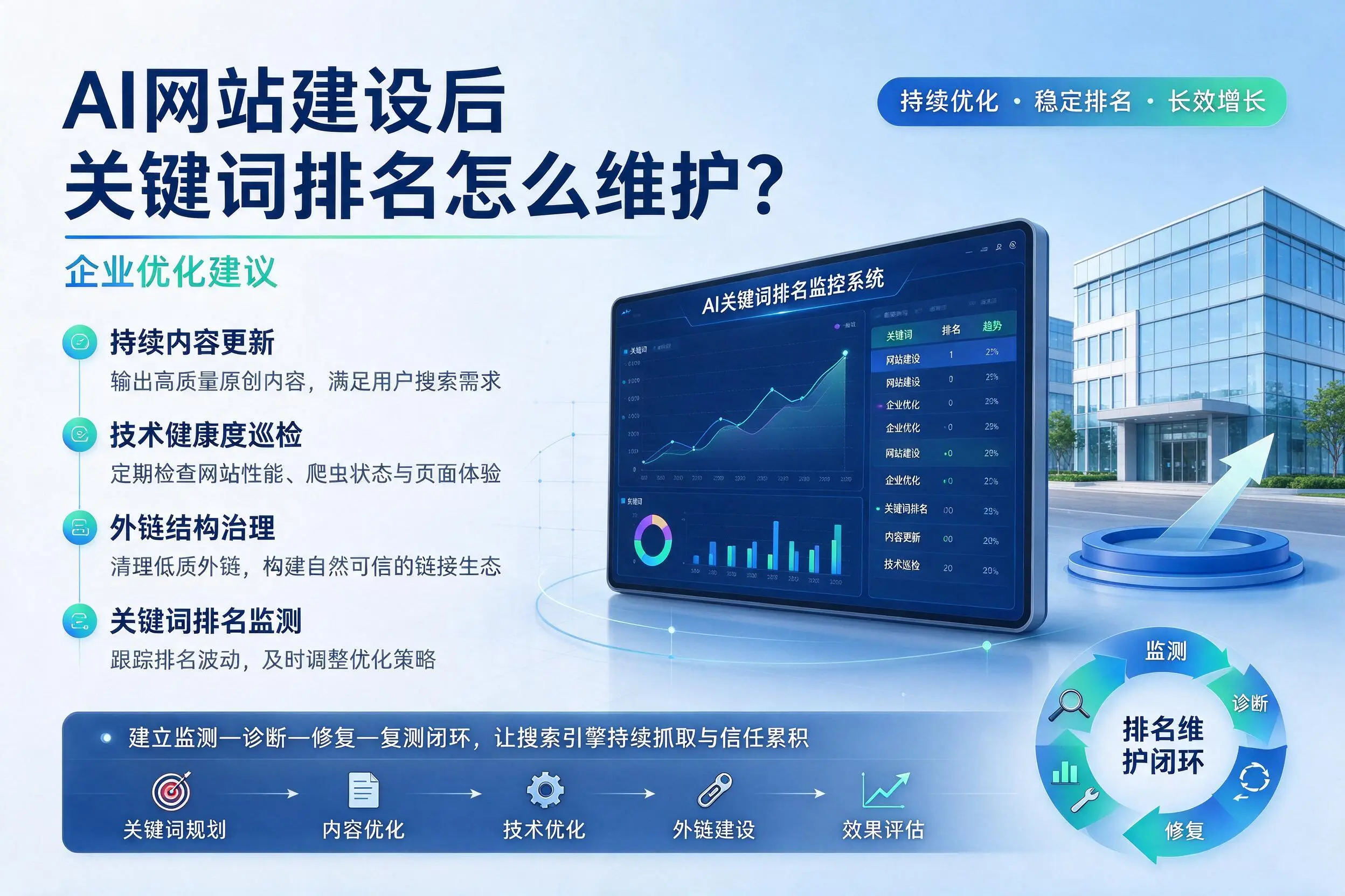 AI网站建设后关键词排名怎么维护?呼伦贝尔企业优化建议