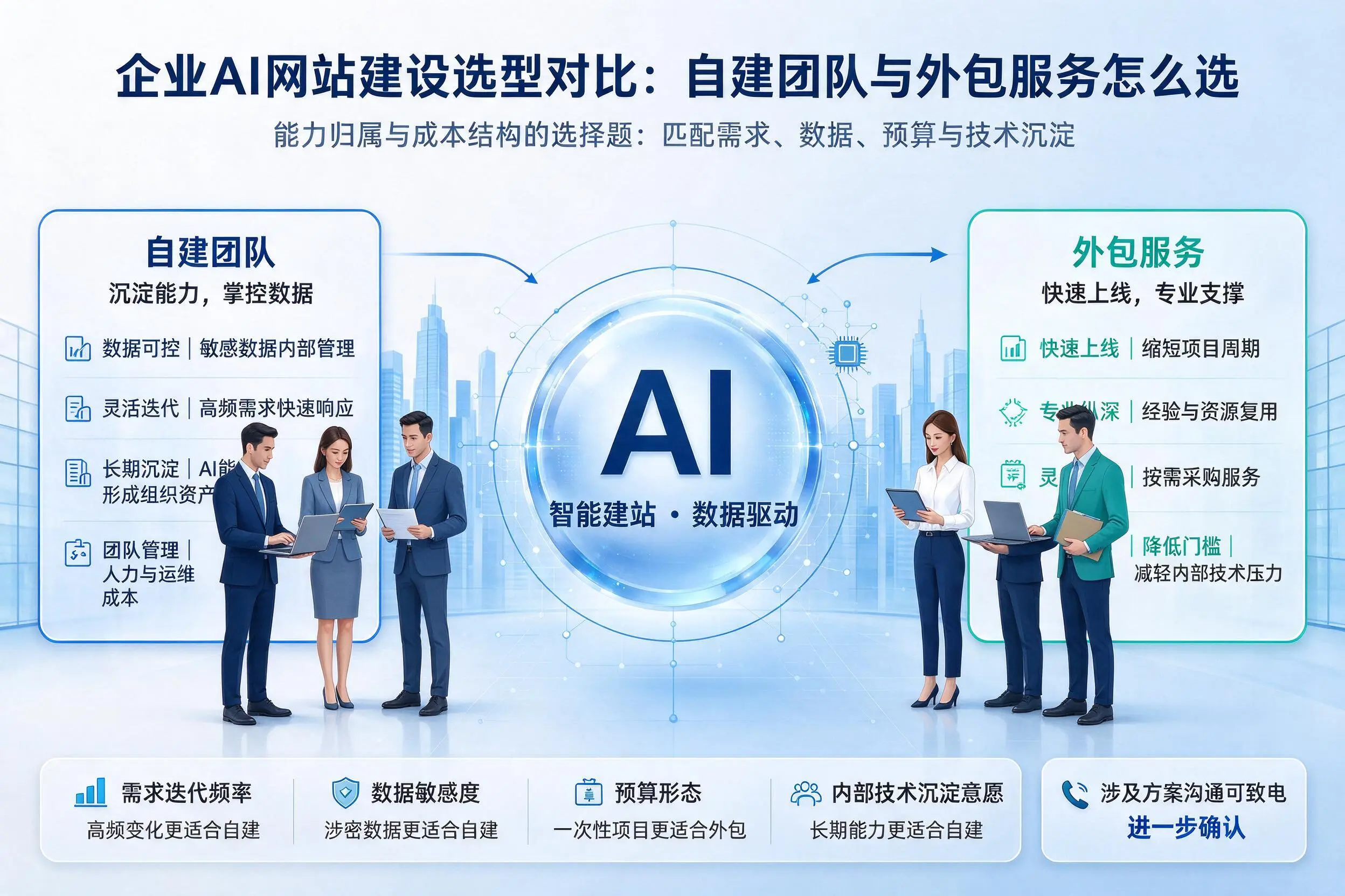 呼伦贝尔企业AI网站建设选型对比：自建团队与外包服务怎么选